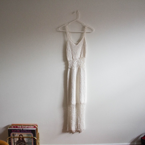 VINTAGE HANDMADE CROCHET CREAM DRESS BOHEMIAN - Picture 1 of 5